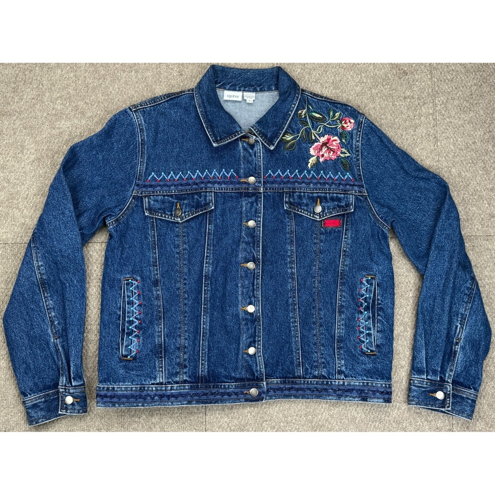 Together Women's Vintage Rare Embroidered Button Up Denim Jacket Size Large